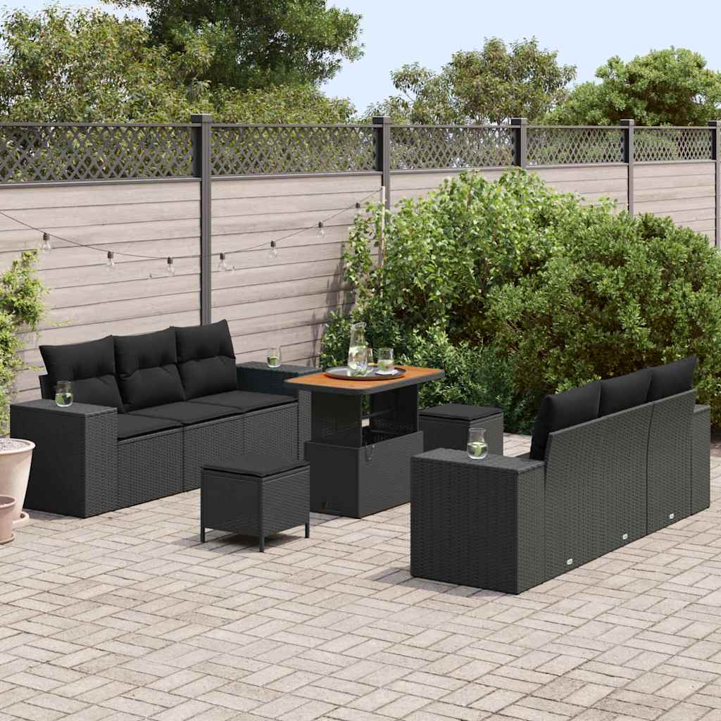 Set Divano da Giardino con cuscino 9 pcs Nero 90 x 55 x 71 cm - immagine 3