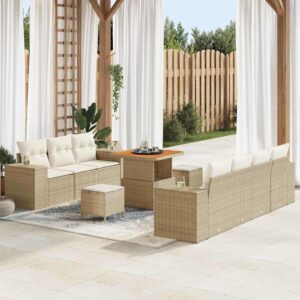 Set Divano da Giardino con cuscino 10 pcs Beige e Crema