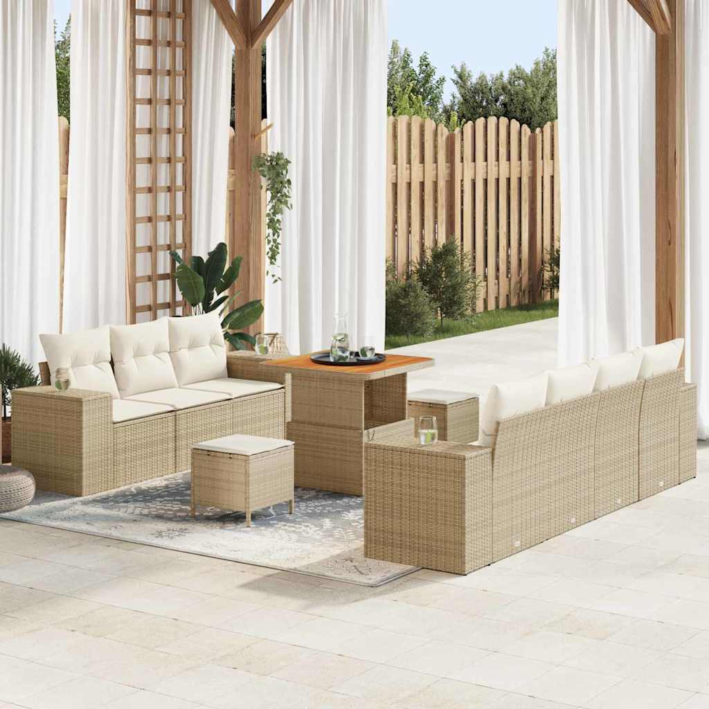 Set Divano da Giardino con cuscino 10 pcs Beige e Crema