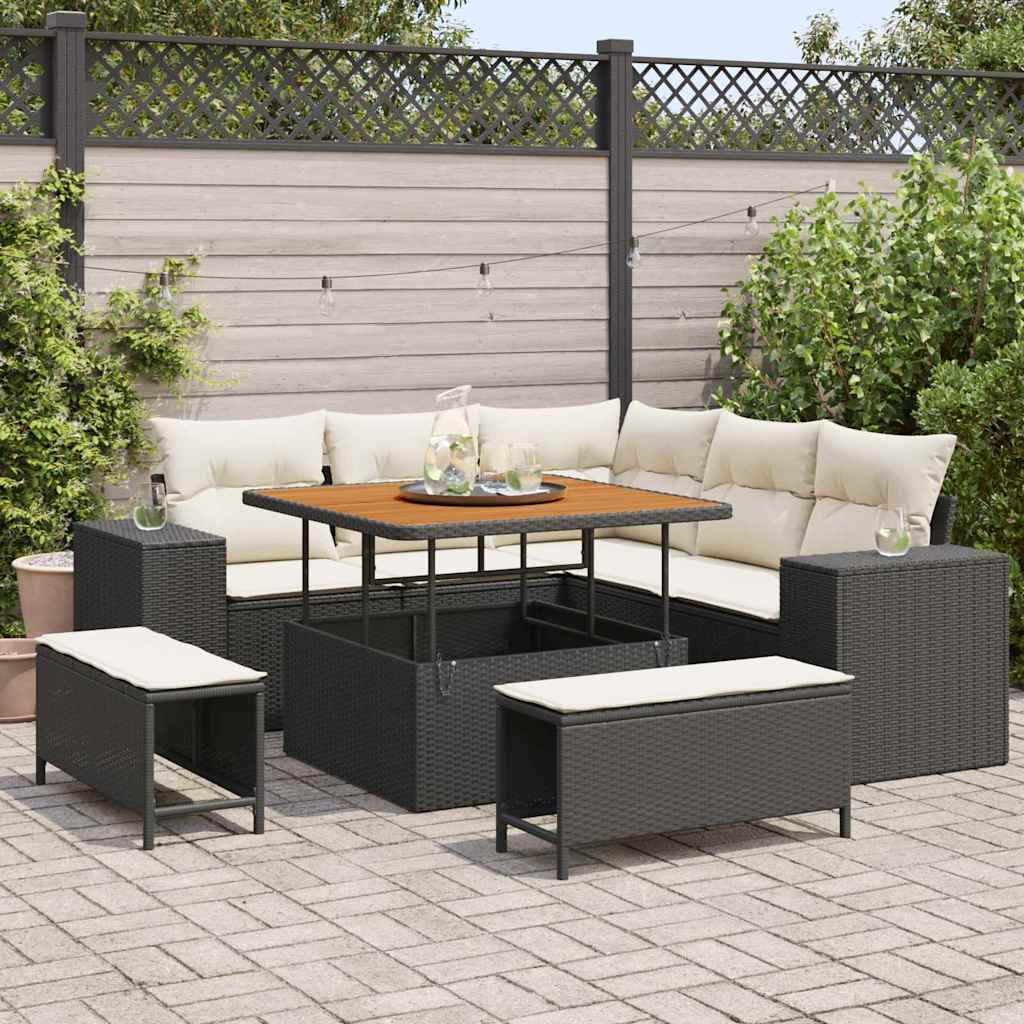 Set Divano da Giardino 8 pcs Nero e Crema 100 x 100 x 71 cm