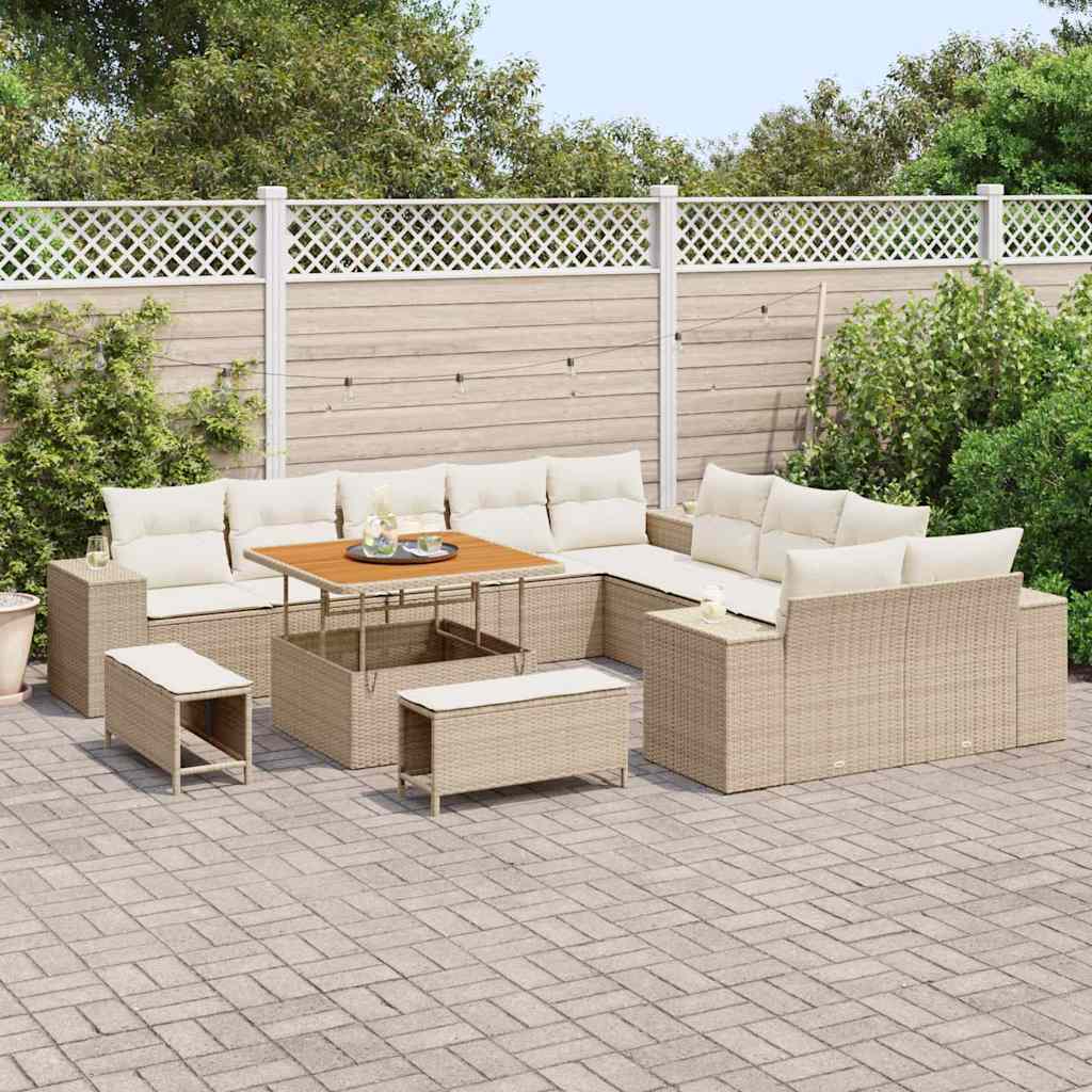 Set Divano da Giardino con cuscino 13 pcs Beige e Crema - immagine 3