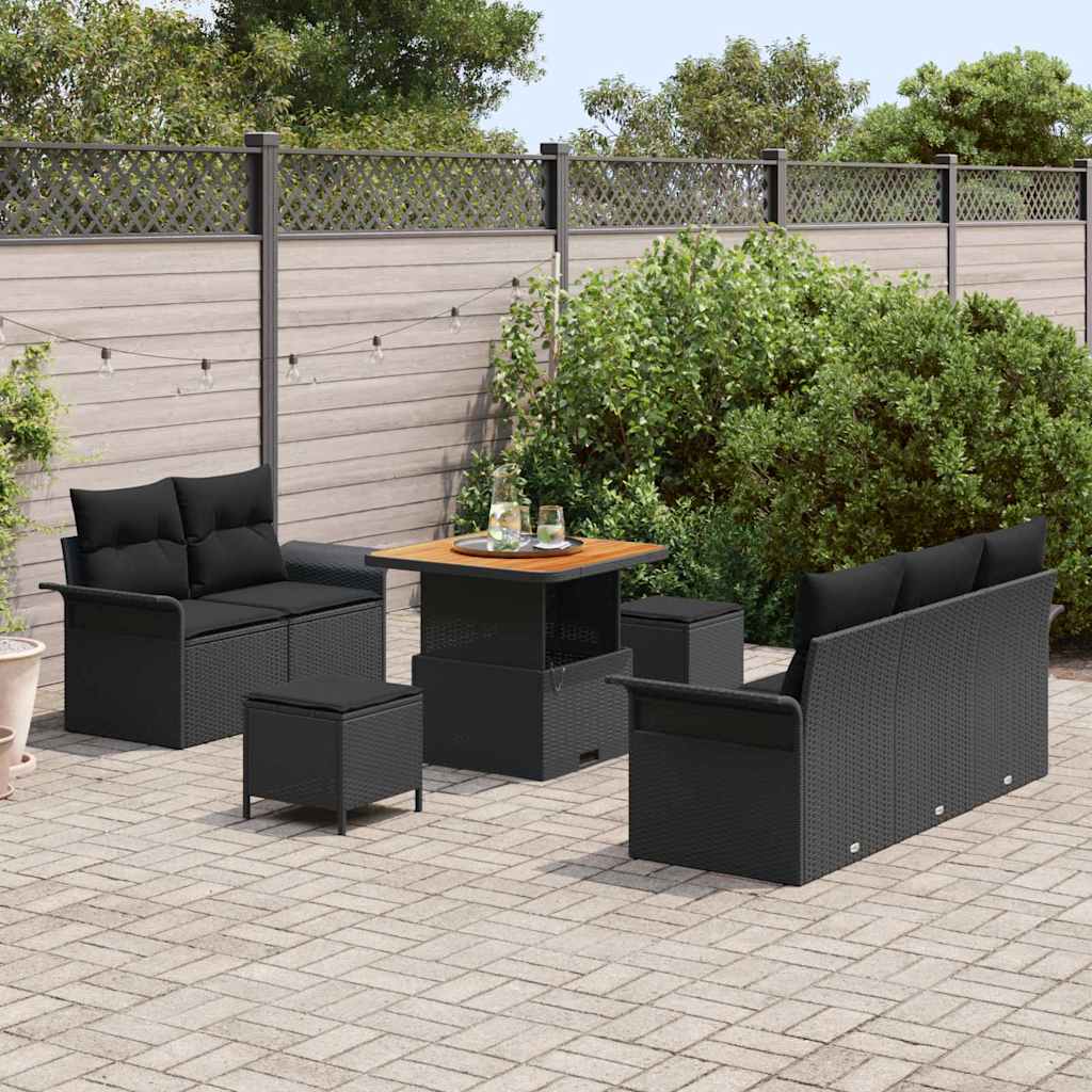 Set Divano da Giardino con cuscino con archiviazione 8 pcs Nero - immagine 3