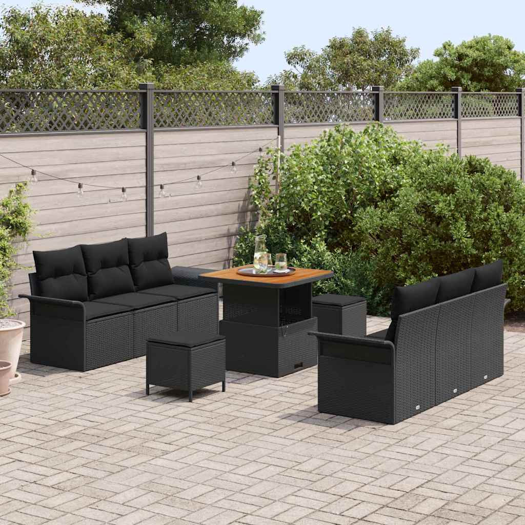 Set Divano da Giardino con cuscino con archiviazione 9 pcs Nero - immagine 3