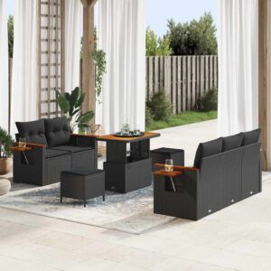 Set Divano da Giardino con cuscino Grigio Poly Rattan