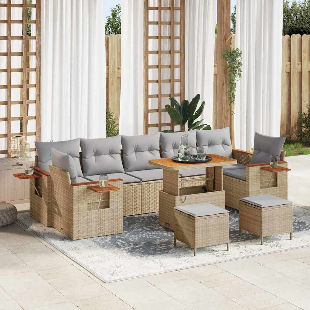 Set Divano da Giardino con cuscino 10 pcs Beige Poly Rattan