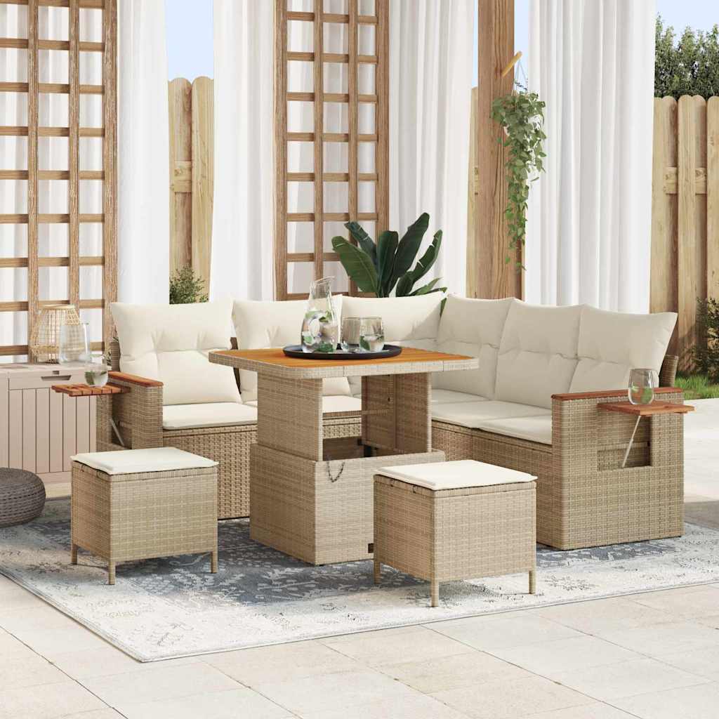 Set Divano da Giardino con cuscino Beige Poly Rattan