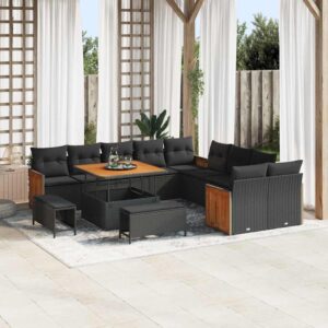 Set Divano da Giardino 13 pcs Nero polyrattan