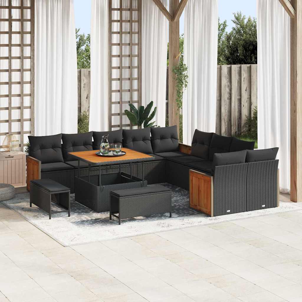 Set Divano da Giardino 13 pcs Nero polyrattan