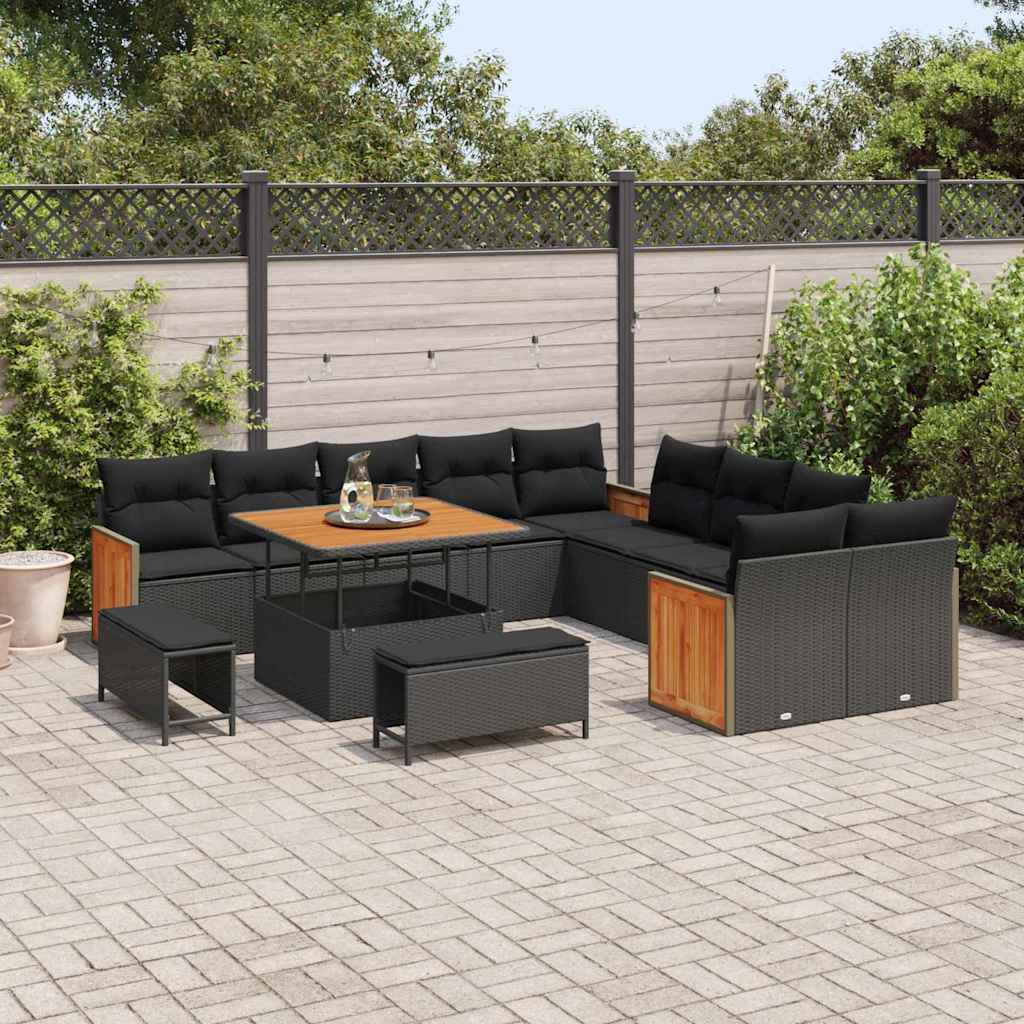 Set Divano da Giardino 13 pcs Nero polyrattan - immagine 3