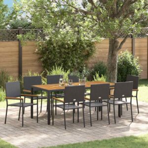Set da Pranzo per Giardino 9 pcs Nero e Marrone