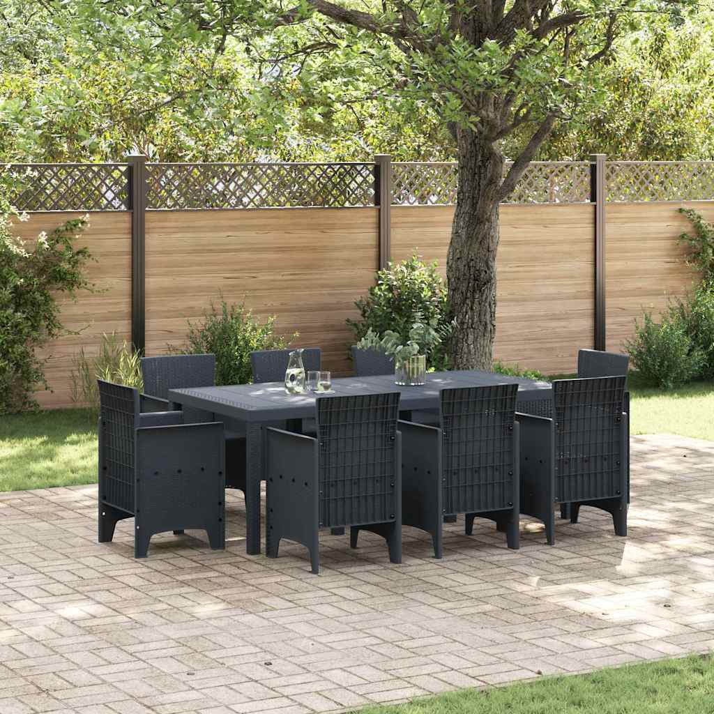 Set da Pranzo per Giardino 9 pcs Antracite Rattan Polt