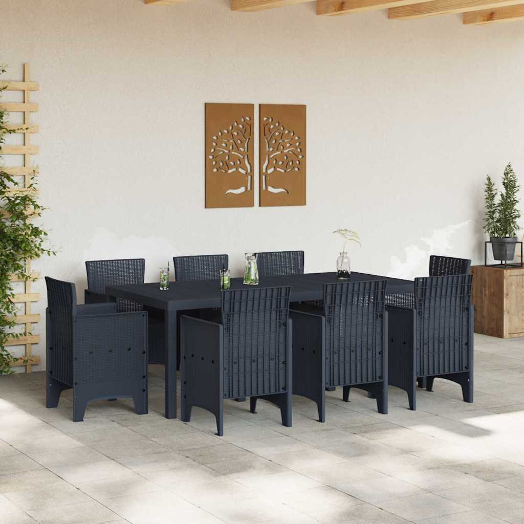 Set da Pranzo per Giardino 9 pcs Antracite Rattan Polt - immagine 3