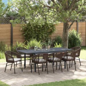 Set da Pranzo per Giardino 9 pcs Marrone Poly Rattan