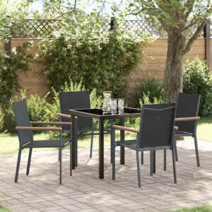 Set da Pranzo per Giardino 5 pcs Nero Textilene e acciaio