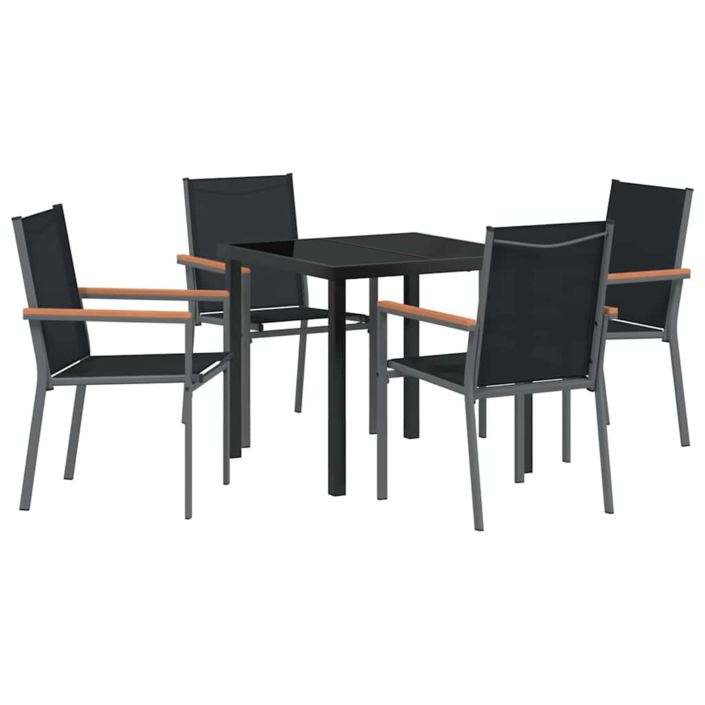 Set da Pranzo per Giardino 5 pcs Nero Textilene e acciaio - immagine 2