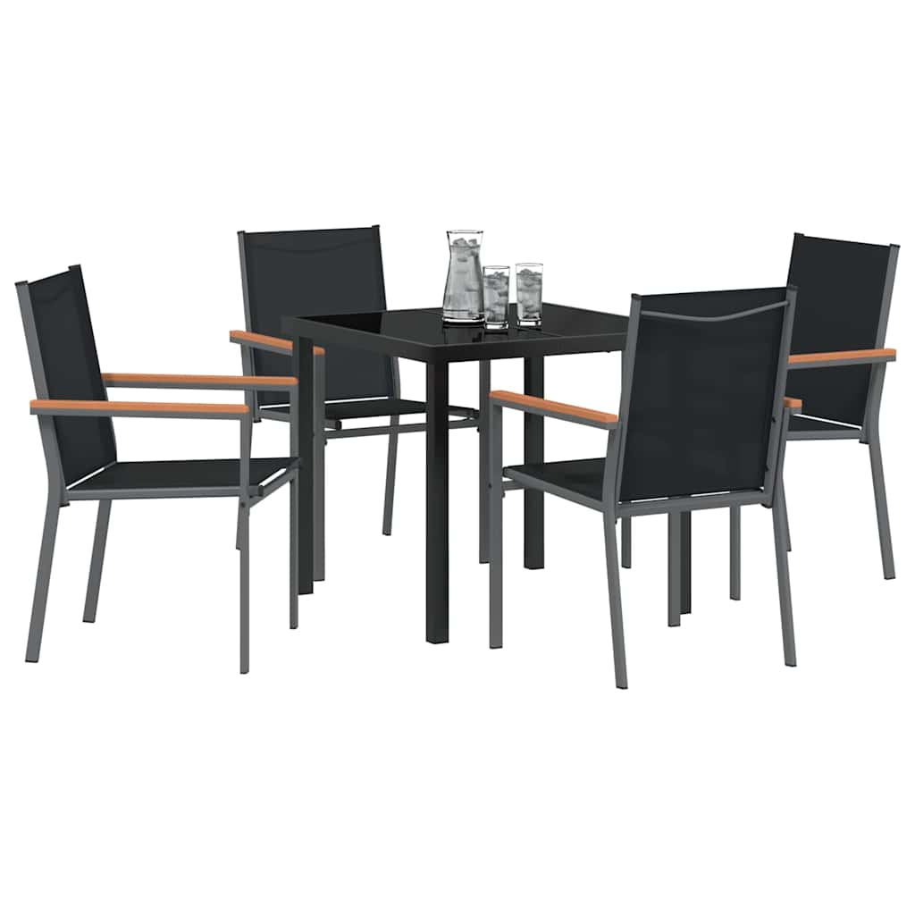 Set da Pranzo per Giardino 5 pcs Nero Textilene e acciaio - immagine 3