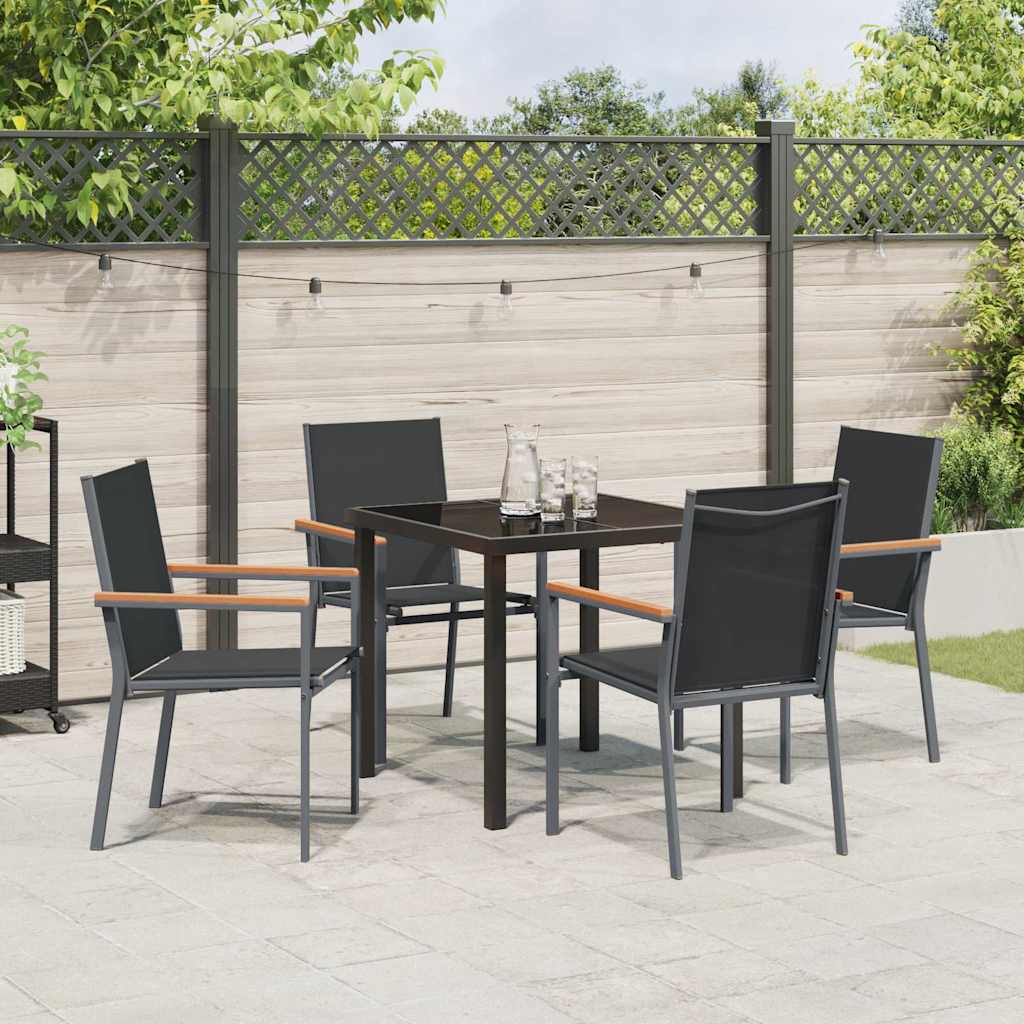 Set da Pranzo per Giardino 5 pcs Nero Textilene e acciaio - immagine 4