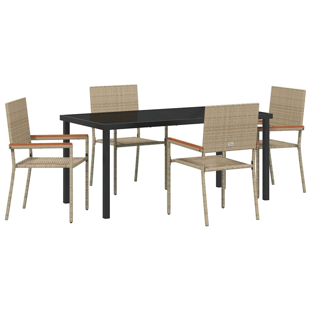 Set da Pranzo per Giardino 5 pcs Beige Poly Rattan - immagine 2
