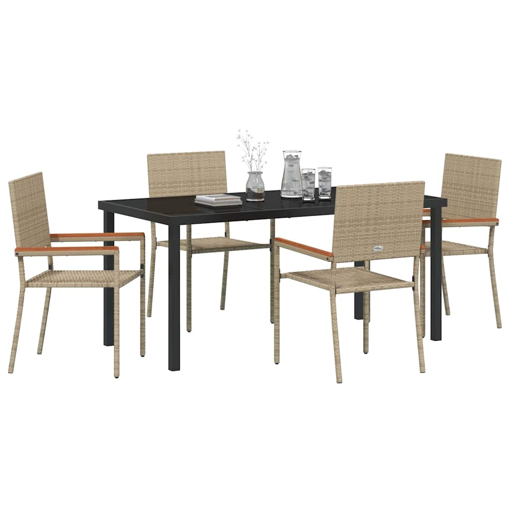 Set da Pranzo per Giardino 5 pcs Beige Poly Rattan - immagine 3