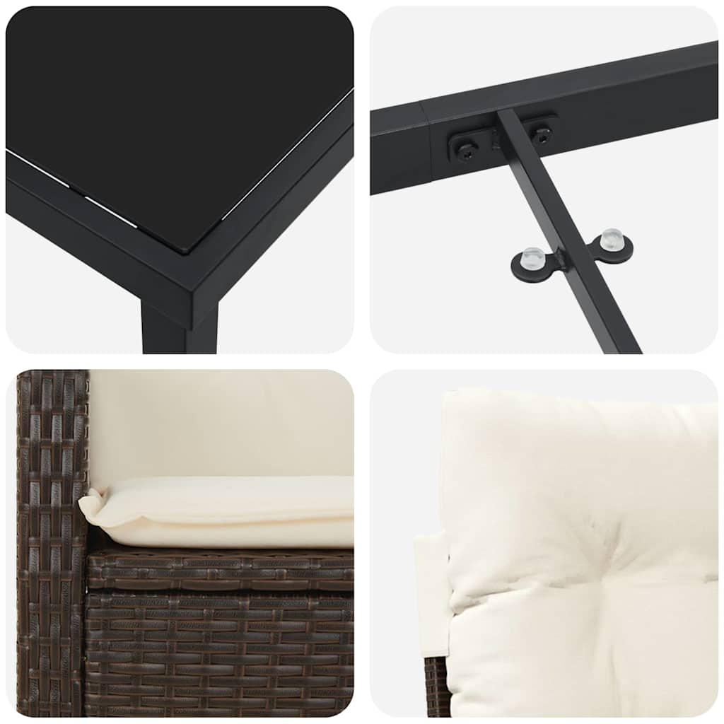 Set da Pranzo per Giardino 3 pcs Nero polyrattan - immagine 9