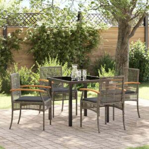 Set da Pranzo per Giardino 5 pcs Nero polyrattan