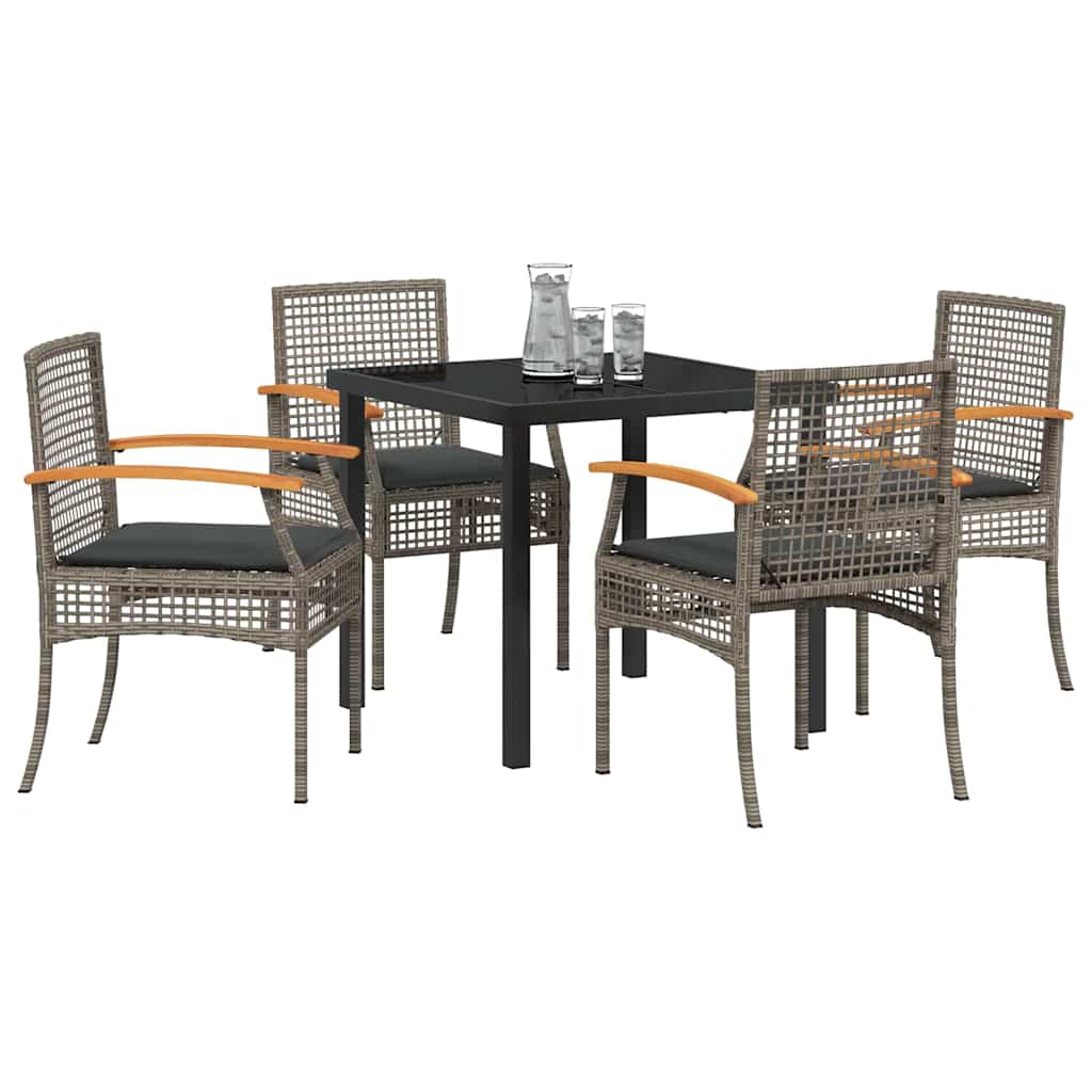 Set da Pranzo per Giardino 5 pcs Nero polyrattan - immagine 3