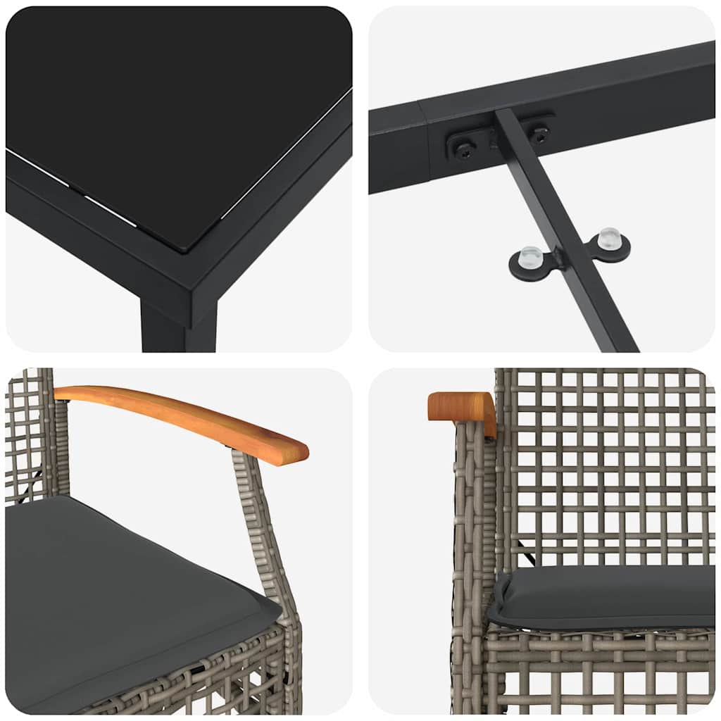 Set da Pranzo per Giardino 5 pcs Nero polyrattan - immagine 8