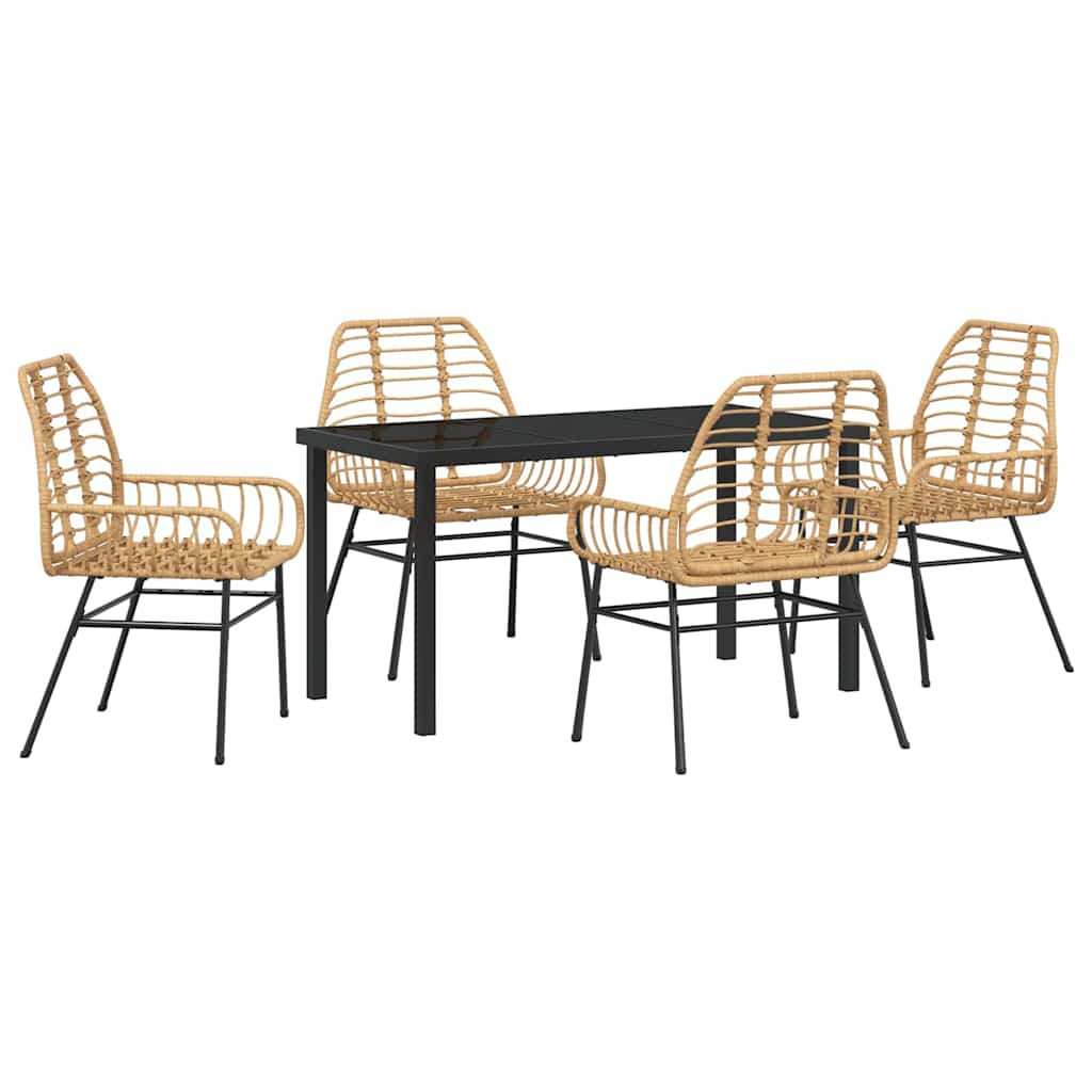 Set da Pranzo per Giardino 5 pcs Nero polyrattan - immagine 2