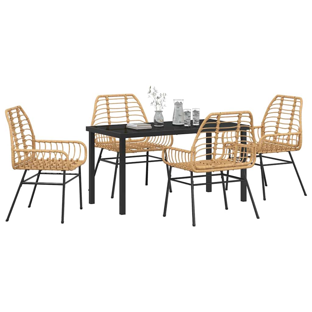Set da Pranzo per Giardino 5 pcs Nero polyrattan - immagine 3