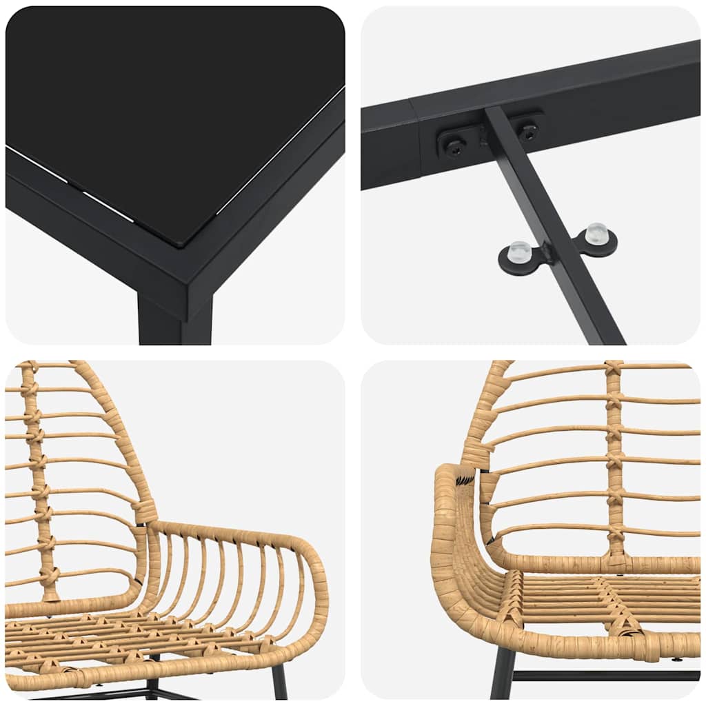 Set da Pranzo per Giardino 5 pcs Nero polyrattan - immagine 9