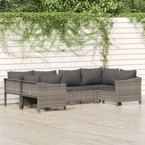 Set Divani da Giardino 7 pz con Cuscini in Polyrattan Grigio