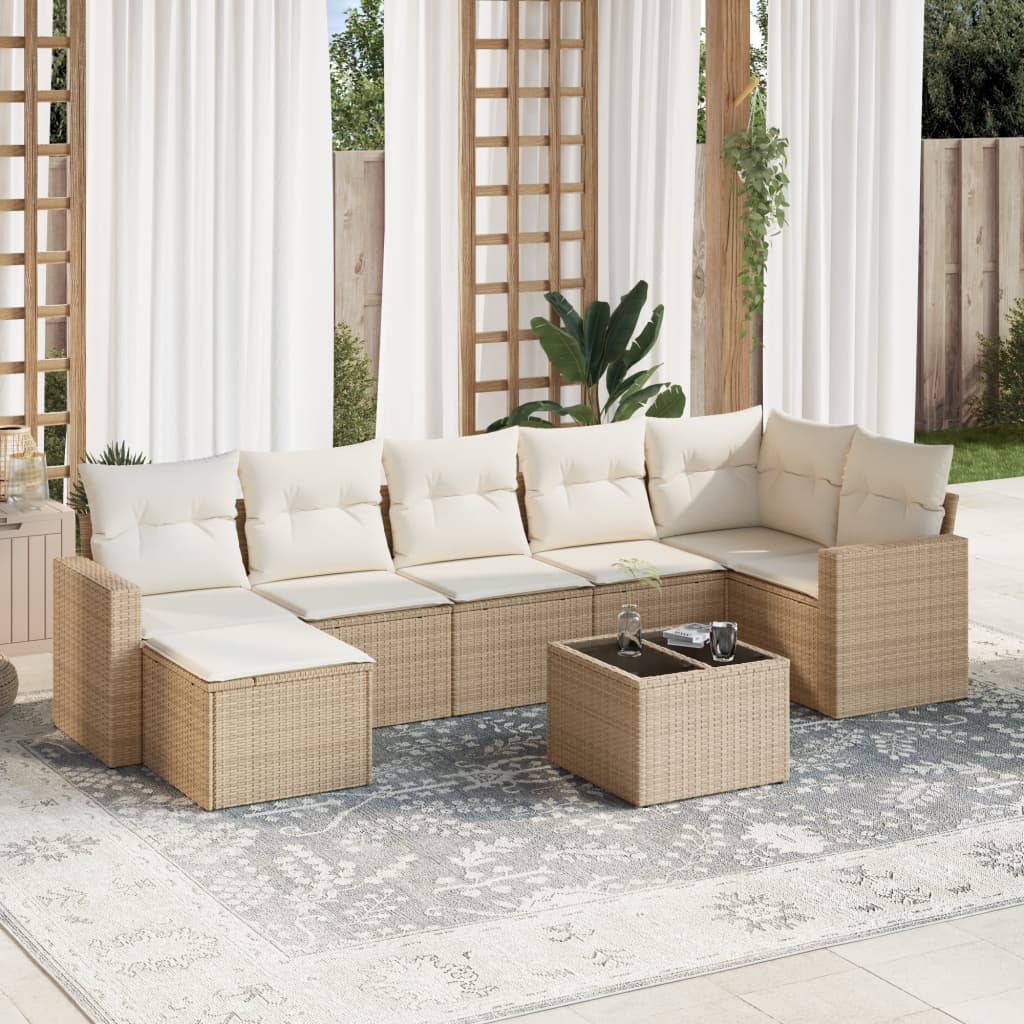 Set Divani da Giardino 8 pz con Cuscini Marrone in Polyrattan