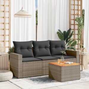 Set Divani da Giardino 4 pz con Cuscini in Polyrattan Grigio