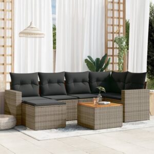 Set Divani da Giardino con Cuscini 7pz Nero Polyrattan