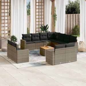Set Divani da Giardino 12 pz con Cuscini Nero in Polyrattan
