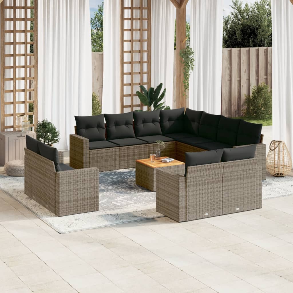 Set Divani da Giardino 12 pz con Cuscini Nero in Polyrattan