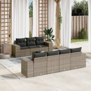 Set Divani da Giardino con Cuscini 8 pz Nero in Polyrattan