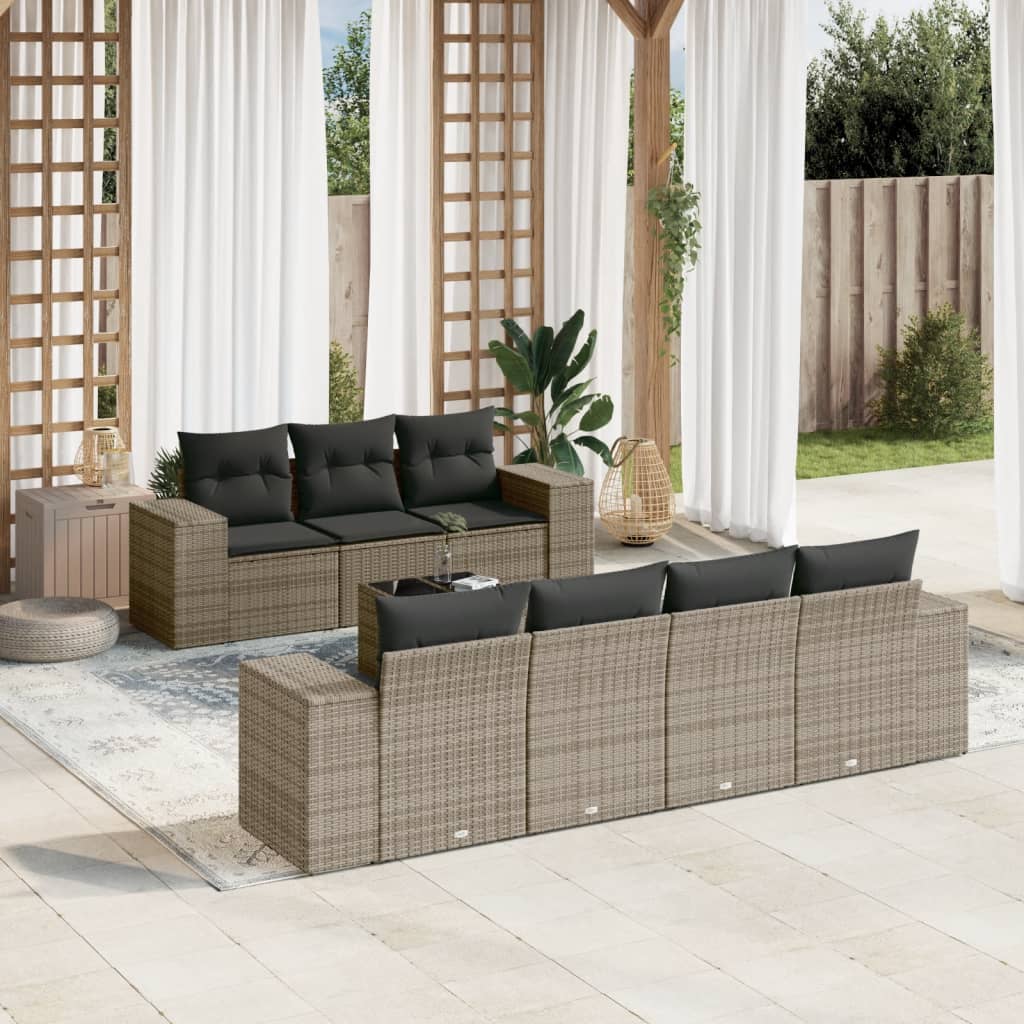 Set Divani da Giardino con Cuscini 8 pz Nero in Polyrattan