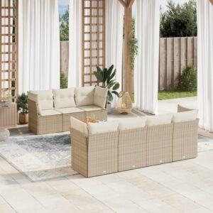 Set Divani da Giardino con Cuscini 8 pz Nero in Polyrattan