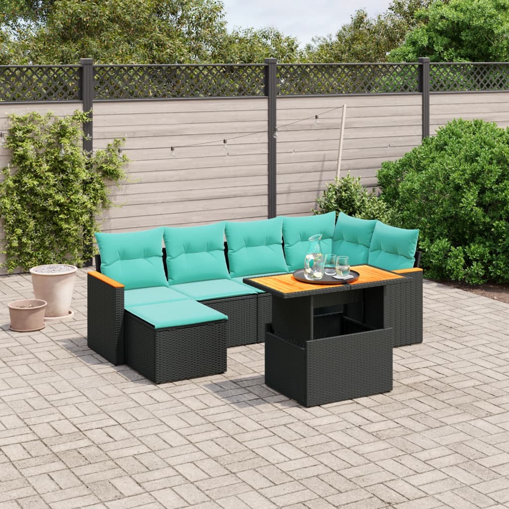 Set Divani da Giardino 7 pz con Cuscini Grigio in Polyrattan
