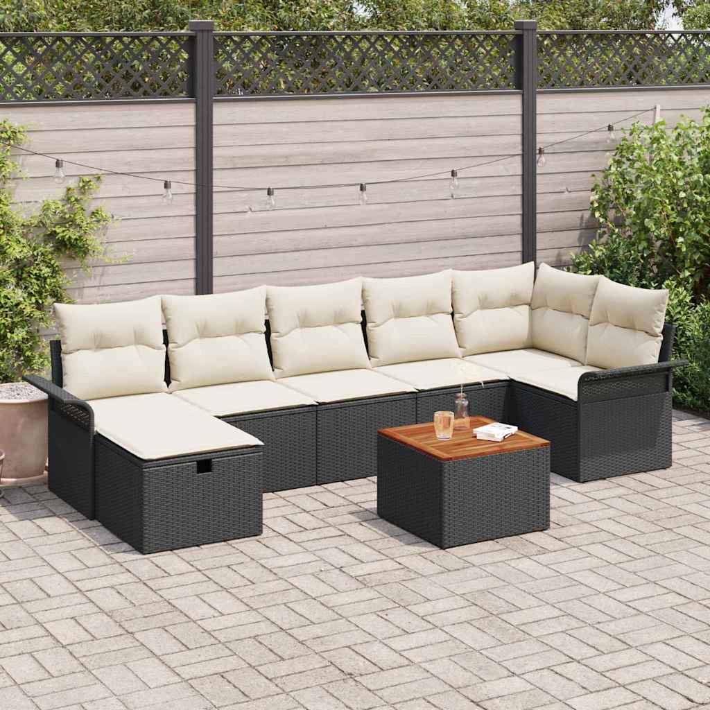 Set Divano da Giardino 8 pcs Nero polyrattan