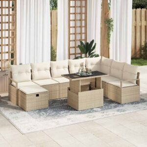 Set Divano da Giardino con cuscino 9 pcs Nero Poly Rattan