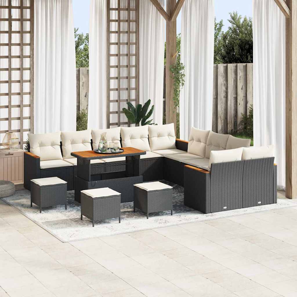 Set Divano da Giardino con cuscino Nero Poly Rattan