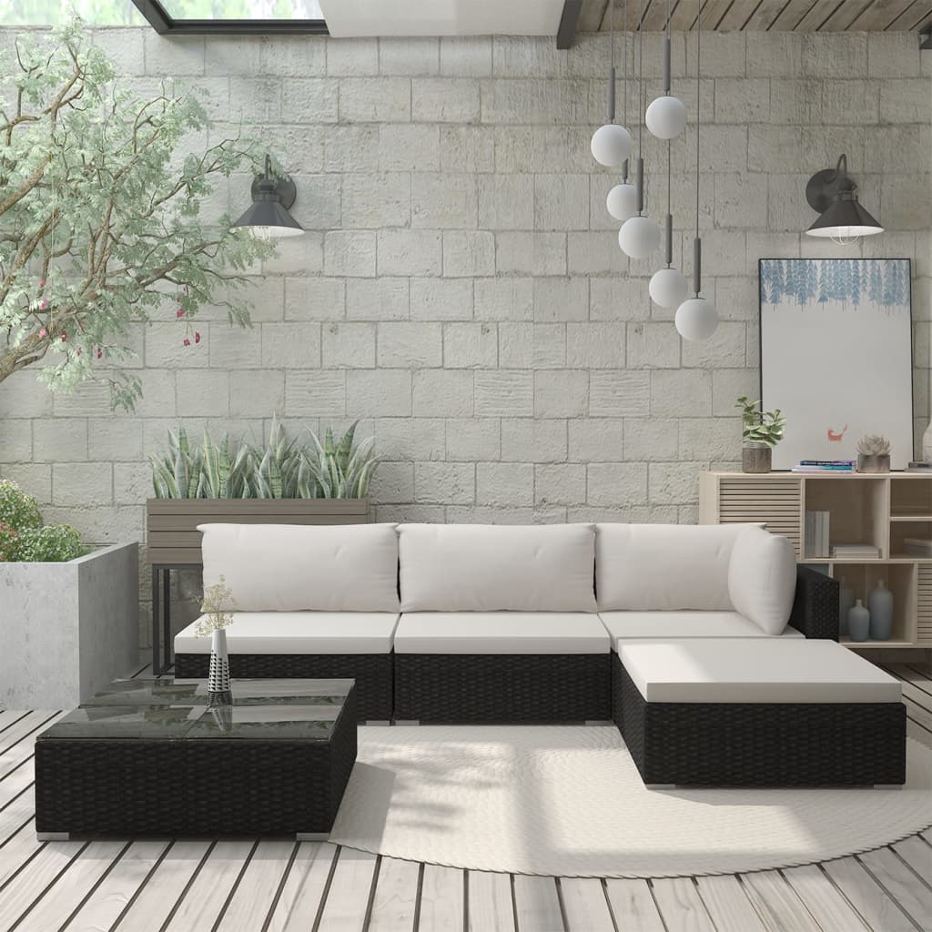 Set Divani da Giardino 5 pz con Cuscini in Polyrattan Grigio