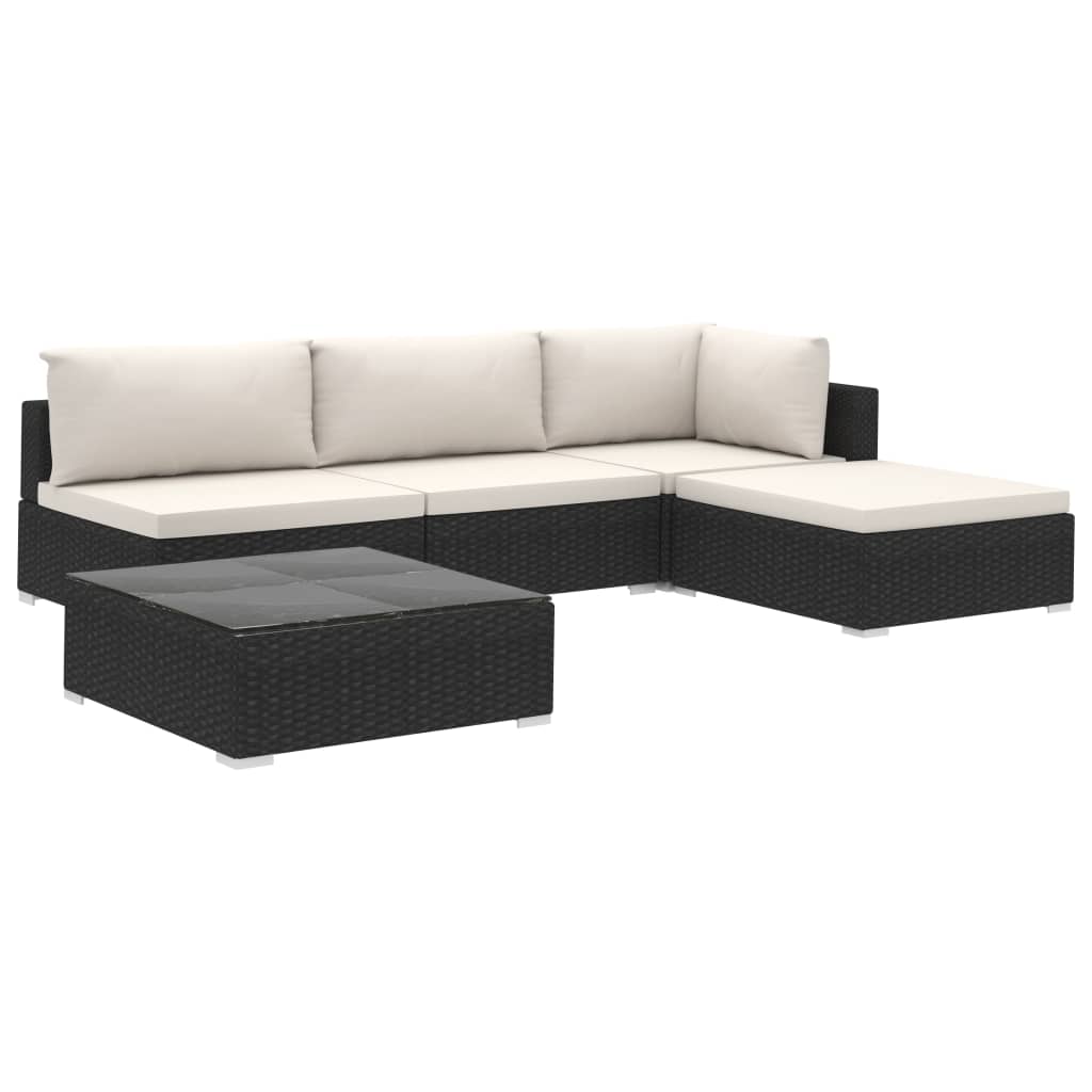 Set Divani da Giardino 5 pz con Cuscini in Polyrattan Grigio - immagine 2