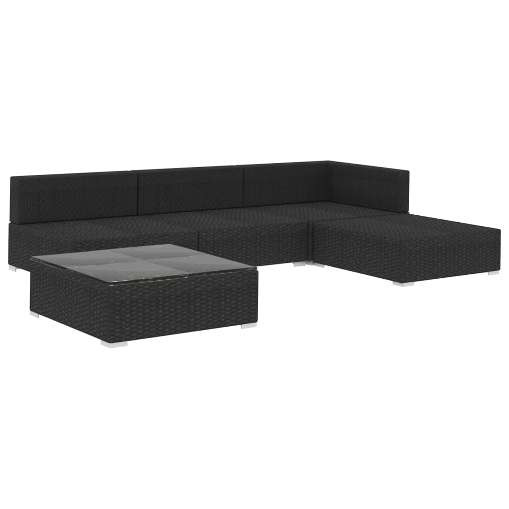 Set Divani da Giardino 5 pz con Cuscini in Polyrattan Grigio - immagine 3