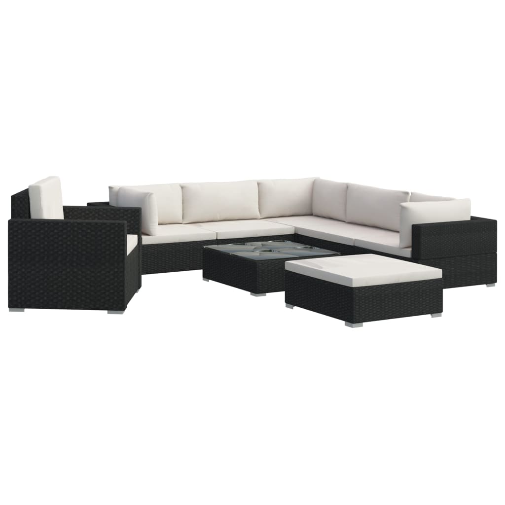 Set Divani da Giardino 8 pz con Cuscini in Polyrattan Nero - immagine 2