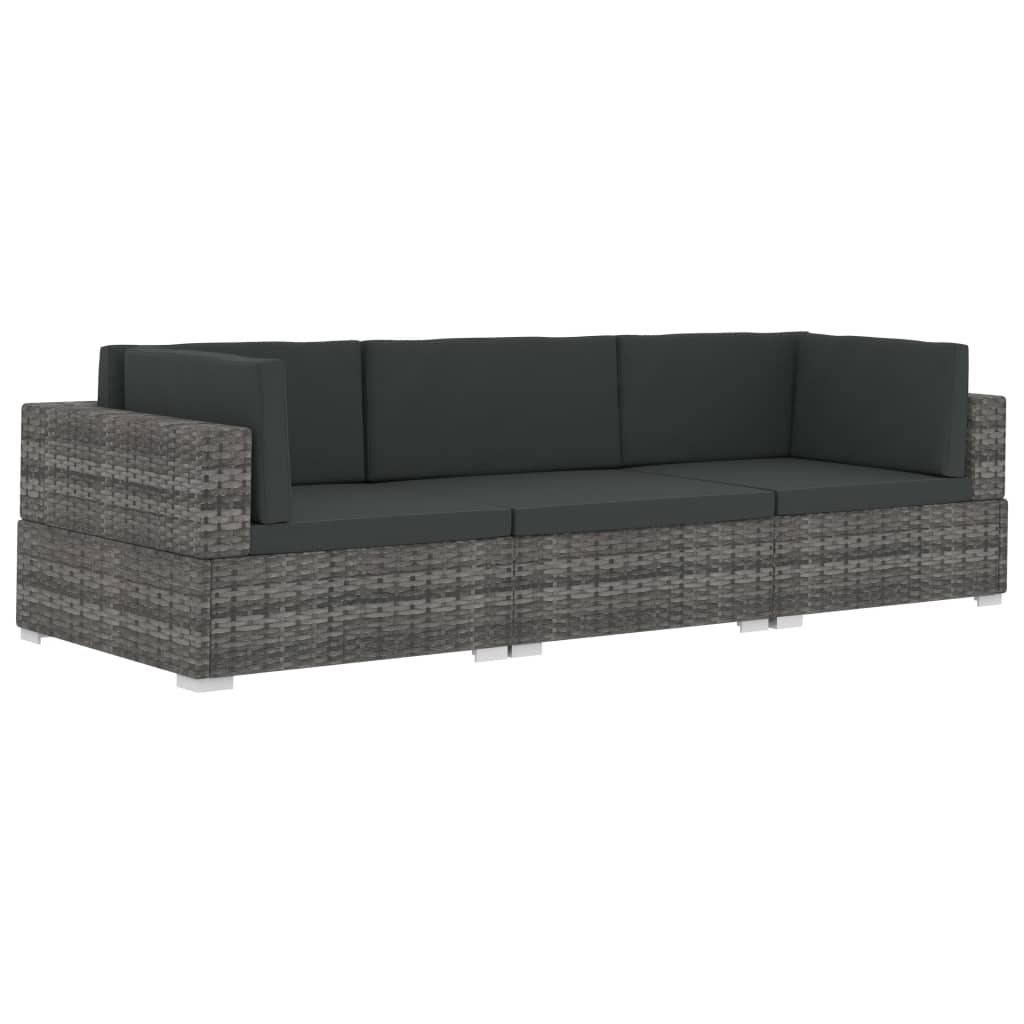 Set Divani da Giardino 3 pz con Cuscini in Polyrattan Grigio - immagine 2