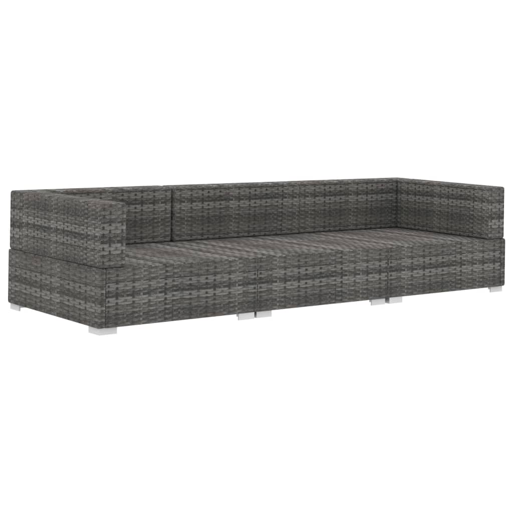Set Divani da Giardino 3 pz con Cuscini in Polyrattan Grigio - immagine 3
