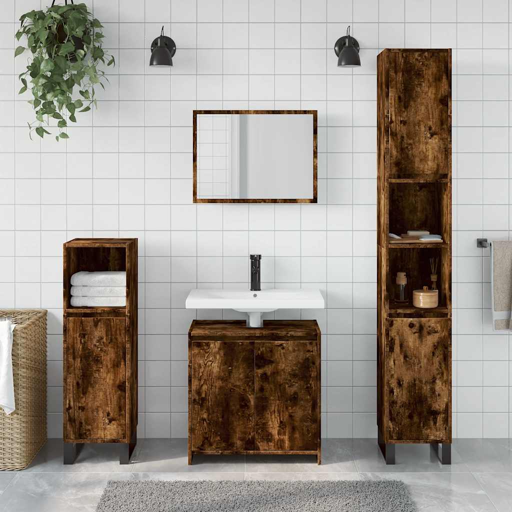Set Mobili da Bagno 2 pz Rovere Fumo in Legno Multistrato - immagine 3